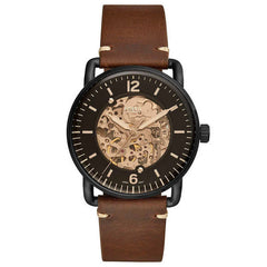 Fossil Commuter Automatic Black Dial Brown Leather Strap Watch for Men - ME3158 Watches Fossil   