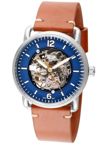 Fossil Commuter Automatic Skeleton Blue Dial Brown Leather Strap Watch for Men - ME3159 Watches Fossil   