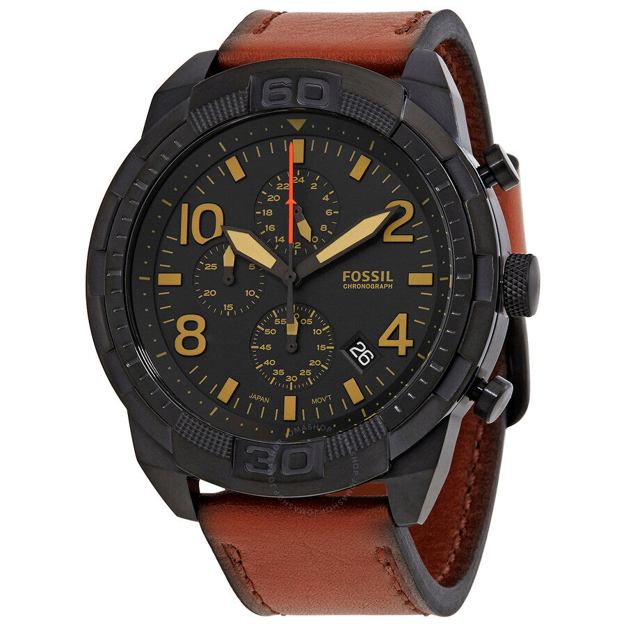 Fossil Bronson Black Dial Brown Leather Strap Watch for Men - FS5714 Watches Fossil   