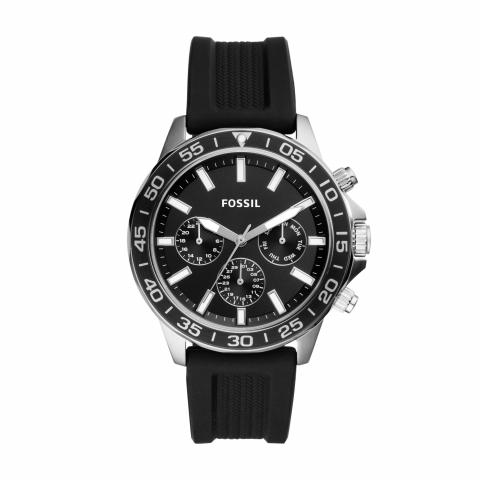 Fossil Bannon Multifunction Black Dial Black Silicone Strap Watch for Men - BQ2494 Watches Fossil   