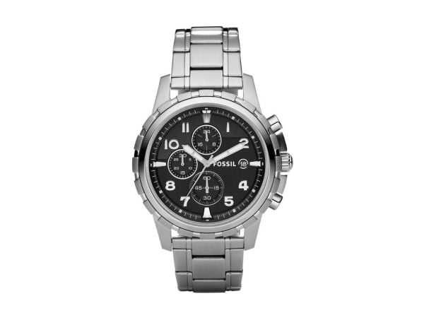 Fossil Dean Chronograph Black Dial Silver Steel Strap Watch for Men - FS4542 Watches Fossil   