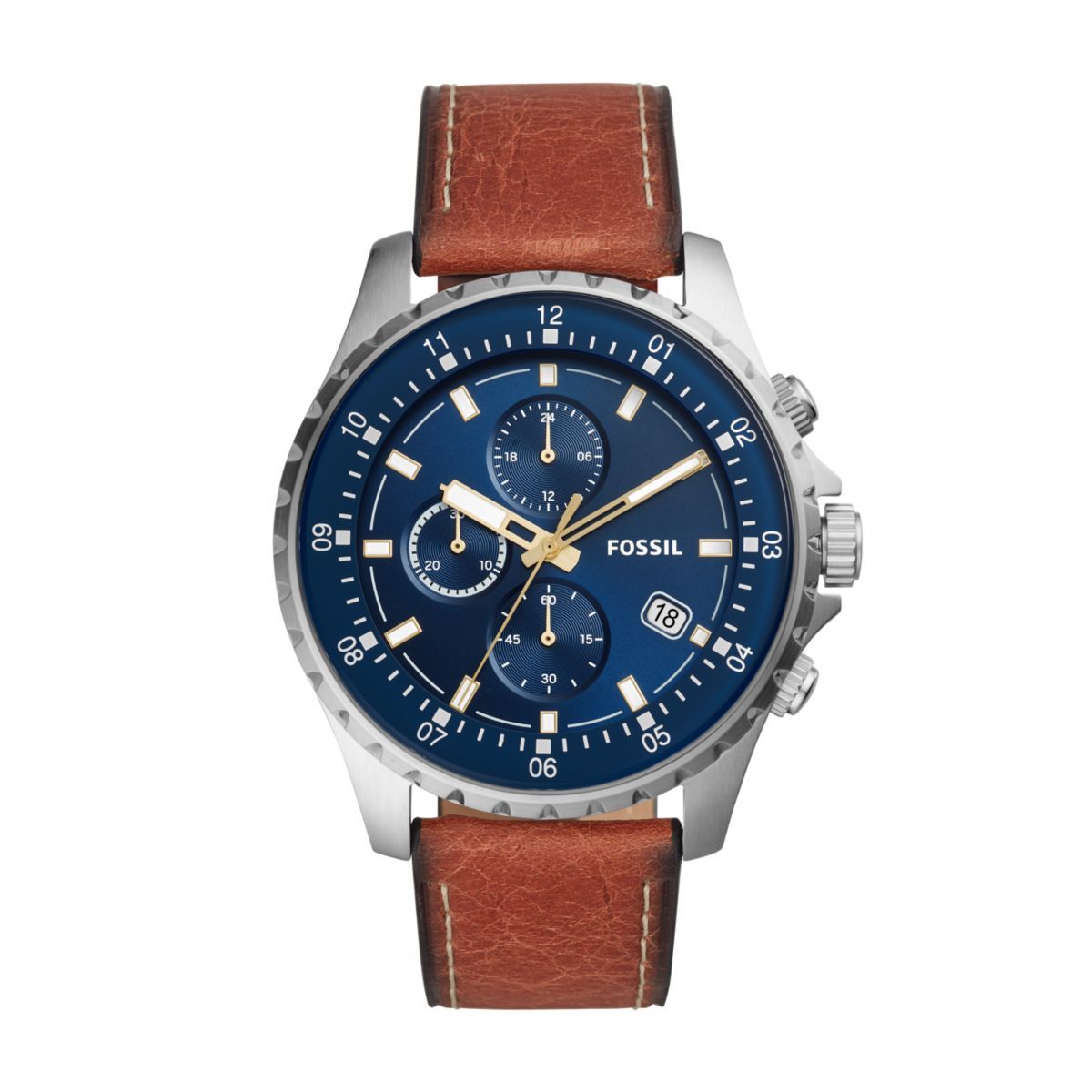 Fossil Dillinger Luggage Chronograph Blue Dial Brown Leather Strap Watch for Men - FS5675 Watches Fossil   