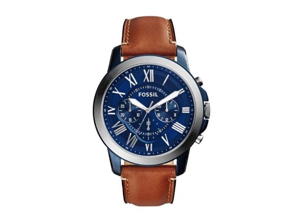 Fossil Grant Chronograph Blue Dial Brown Leather Strap Watch for Men - FS5151 Watches Fossil   