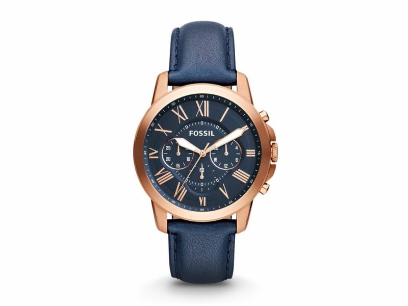 Fossil Grant Chronograph Blue Dial Blue Leather Strap Watch for Men - FS4835 Watches Fossil   