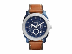 Fossil Machine Chronograph Blue Dial Brown Leather Strap Watch for Men - FS5232 Watches Fossil   