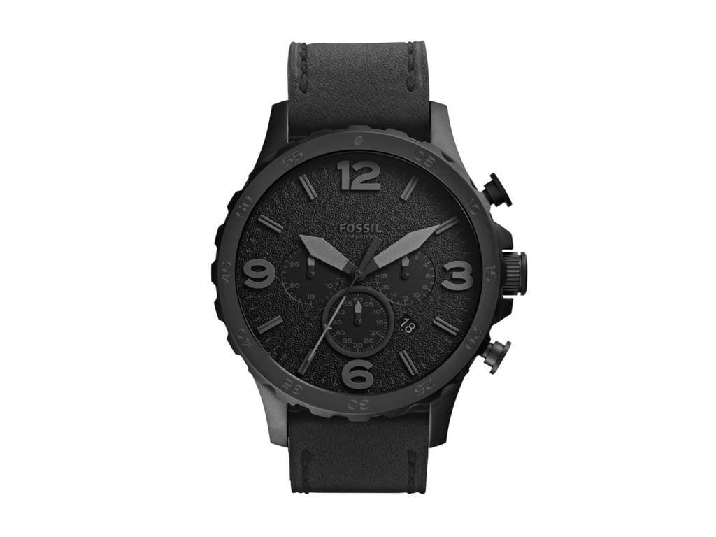 Fossil Nate Chronograph Black Dial Black Leather Strap Watch for Men - JR1354 Watches Fossil   