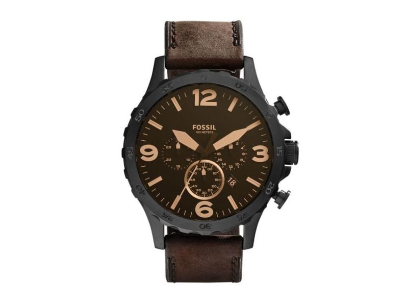 Fossil Nate Chronograph Brown Dial Brown Leather Strap Watch for Men - JR1487 Watches Fossil   