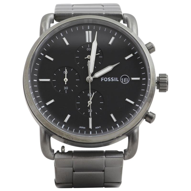 Fossil The Commuter Black Dial Grey Steel Strap Watch for Men - FS5400 Watches Fossil   