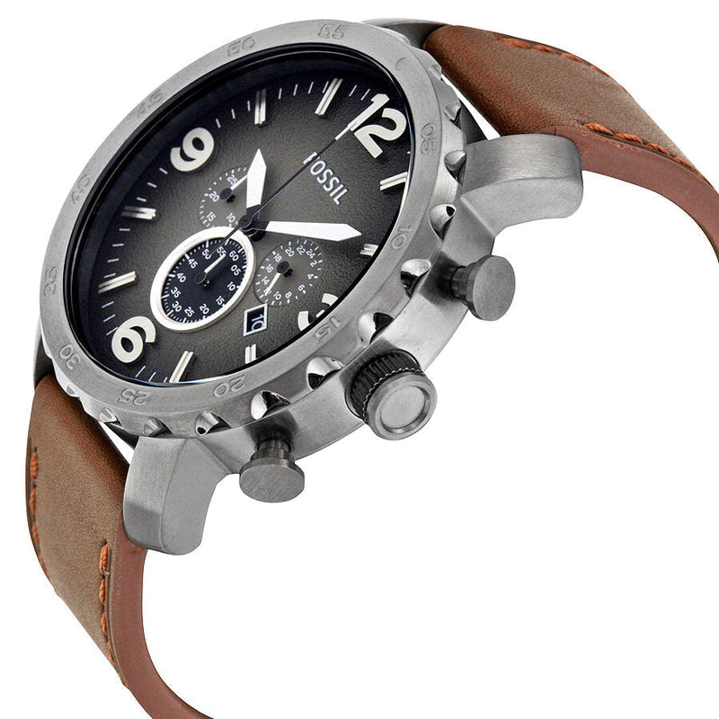 Fossil Nate Chronograph Grey Dial Brown Leather Strap Watch for Men - JR1424 Watches Fossil   