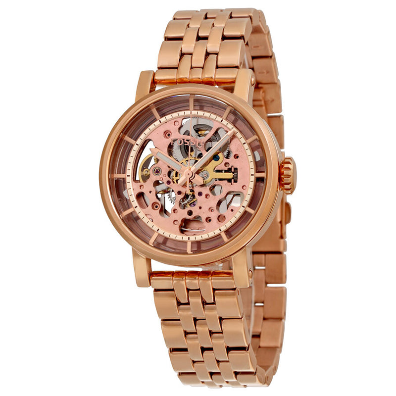 Fossil Boyfriend Automatic Skeleton Rose Gold Dial Rose Gold Steel Strap Watch for Women - ME3065 Watches Fossil   