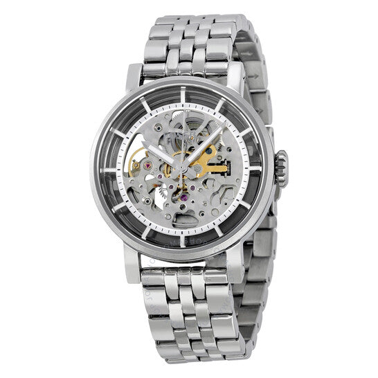 Fossil Boyfriend Automatic Skeleton Silver Dial Silver Steel Strap Watch for Women - ME3067 Watches Fossil   