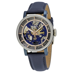 Fossil Boyfriend Skeleton Blue Dial Blue Leather Strap Watch for Women - ME3136 Watches Fossil   