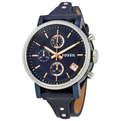 Fossil Boyfriend Sport Chronograph Blue Dial Blue Leather Strap Watch for Women - ES4113 Watches Fossil   