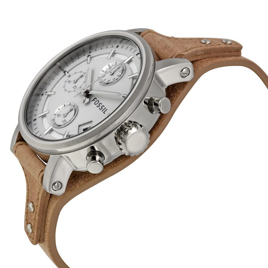 Fossil Boyfriend Chronograph White Dial Brown Leather Strap Watch for Women - ES3625 Watches Fossil   