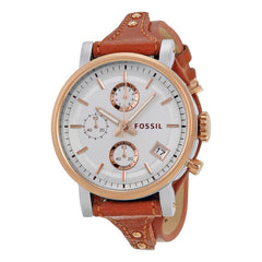 Fossil Boyfriend Chronograph White Dial Brown Leather Strap Watch for Women - ES3837 Watches Fossil   