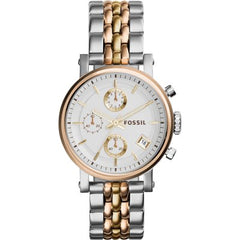 Fossil Boyfriend Chronograph White Dial Two Tone Steel Strap Watch for Women - ES3840 Watches Fossil   