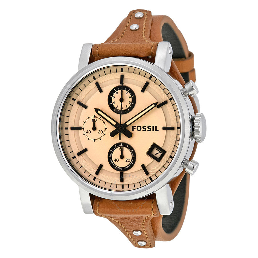 Fossil Original Boyfriend Sport Chronograph Beige Dial Brown Leather Strap Watch for Women - ES4046 Watches Fossil   