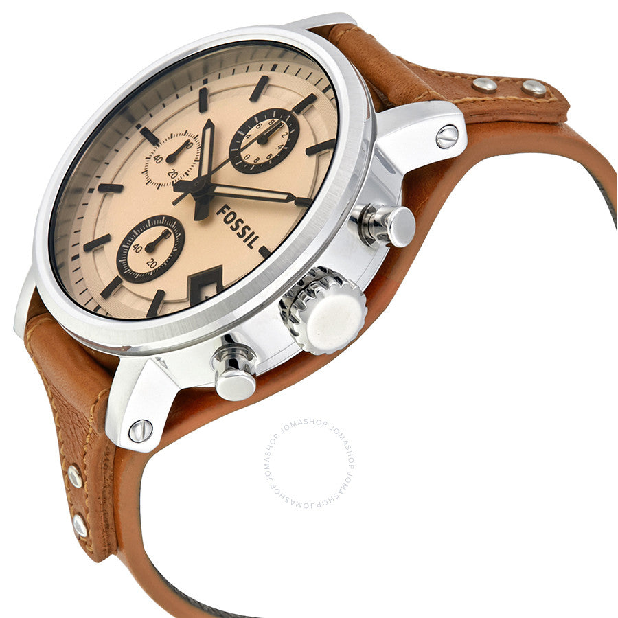 Fossil Original Boyfriend Sport Chronograph Beige Dial Brown Leather Strap Watch for Women - ES4046 Watches Fossil   