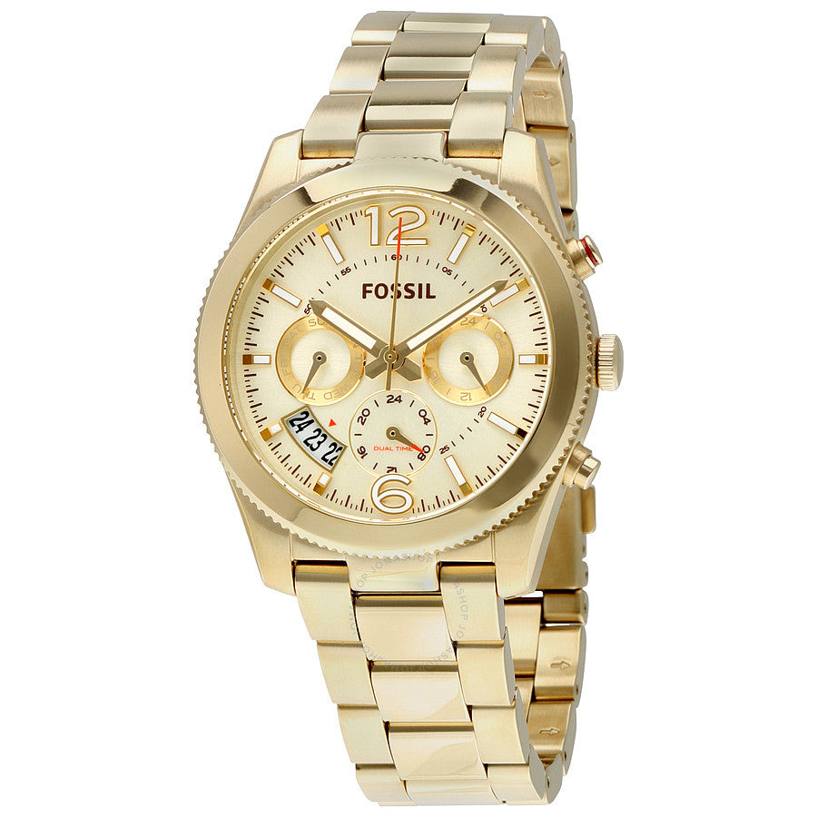 Fossil Boyfriend Chronograph Gold Dial Gold Steel Strap Watch for Women - ES2197 Watches Fossil   