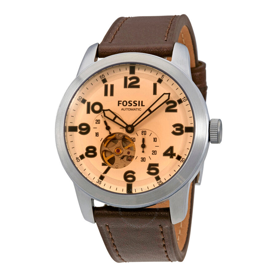 Fossil Pilot 54 Automatic Cream Dial Brown Leather Strap Watch for Men - ME3119 Watches Fossil   