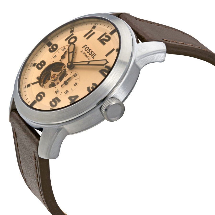 Fossil Pilot 54 Automatic Cream Dial Brown Leather Strap Watch for Men - ME3119 Watches Fossil   