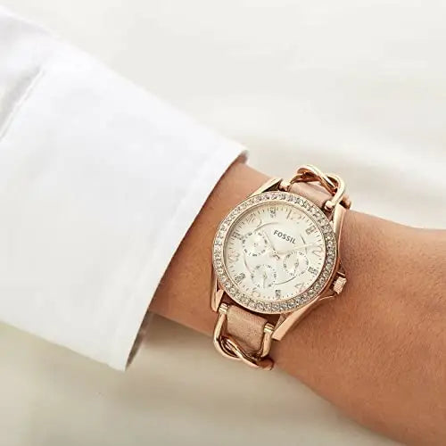 Fossil Riley White Dial Sand Leather Strap Watch for Women - ES3466 Watches Fossil   