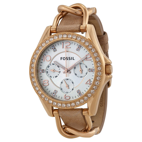 Fossil Riley White Dial Sand Leather Strap Watch for Women - ES3466 Watches Fossil   