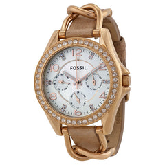 Fossil Riley White Dial Sand Leather Strap Watch for Women - ES3466 Watches Fossil   