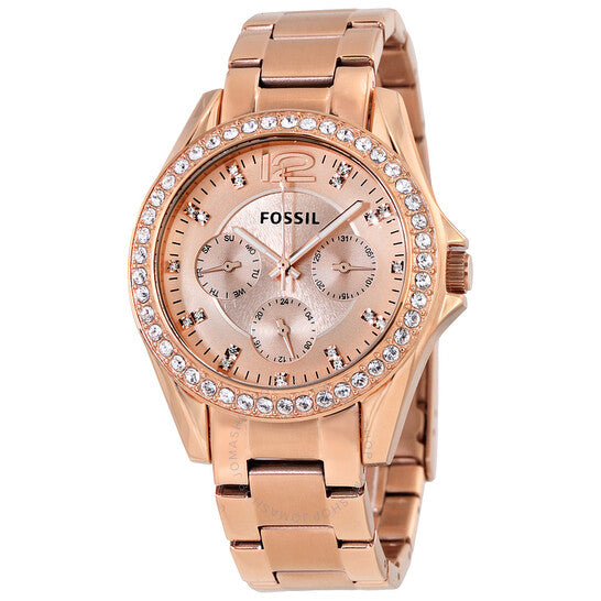 Fossil Riley Multifunction Rose Gold Dial Rose Gold Steel Strap Watch for Women - ES2811 Watches Fossil   