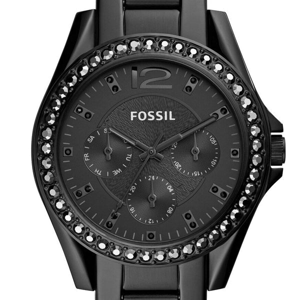 Fossil Riley Multifunction Black Dial Black Steel Strap Watch for Women - ES4519 Watches Fossil   