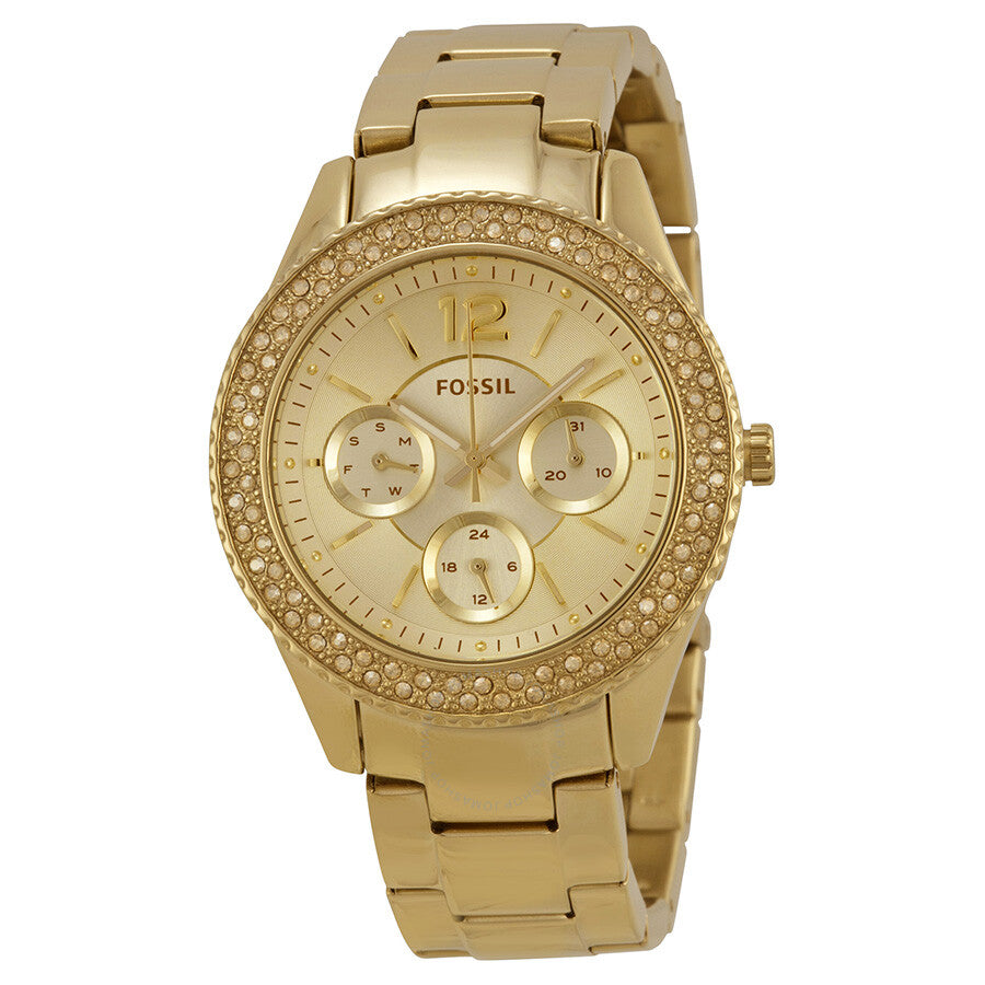 Fossil Stella Multifunction Gold Dial Gold Steel Strap Watch for Women - ES3589 Watches Fossil   