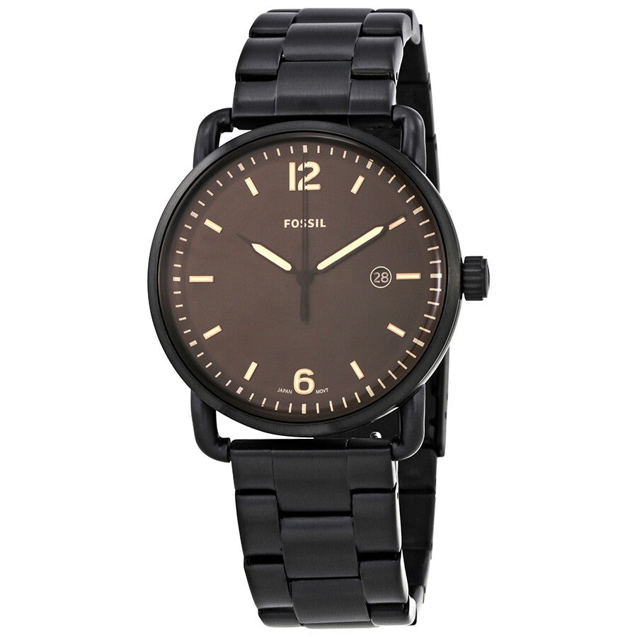 Fossil The Commuter Brown Dial Black Steel Strap Watch for Men - FS5277 Watches Fossil   