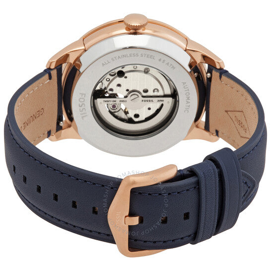 Fossil Townsman Automatic White Dial Navy Blue Leather Strap Watch for Men - ME3171 Watches Fossil   