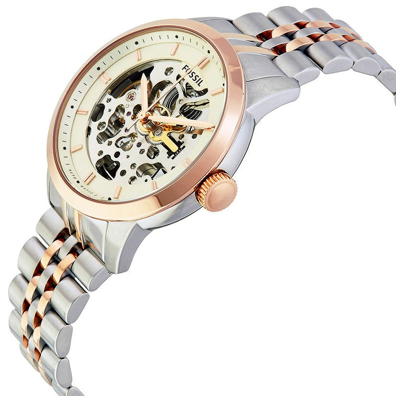 Fossil Townsman Automatic Skeleton White Dial Two Tone Steel Strap Watch for Men - ME3075 Watches Fossil   