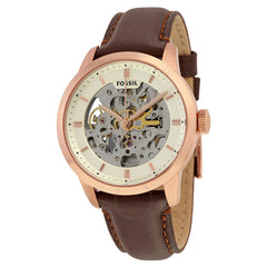 Fossil Townsman Automatic Skeleton White Dial Brown Leather Strap Watch for Men - ME3078 Watches Fossil   