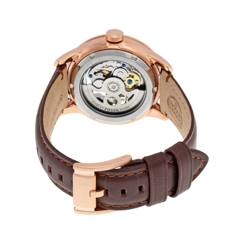 Fossil Townsman Automatic Skeleton White Dial Brown Leather Strap Watch for Men - ME3078 Watches Fossil   