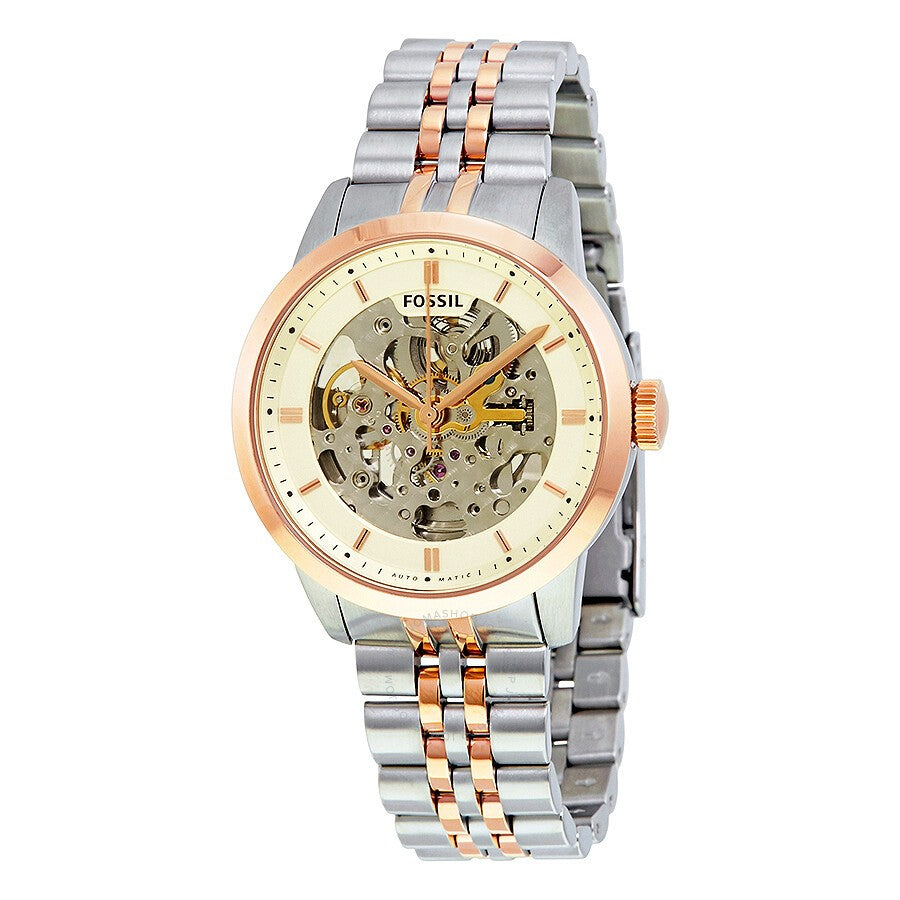 Fossil Townsman Automatic Skeleton White Dial Two Tone Steel Strap Watch for Men - ME3075 Watches Fossil   