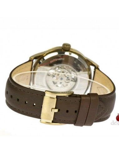 Fossil Flynn Mechanical Skeleton Champagne Dial Brown Leather Strap Watch for Men - BQ2215 Watches Fossil   