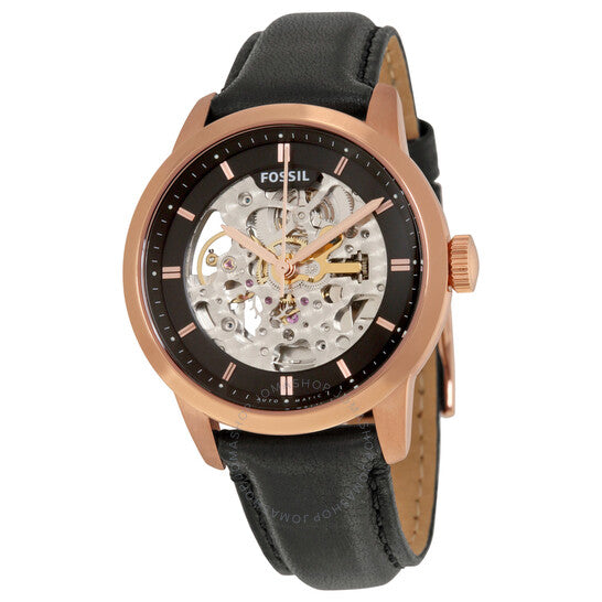 Fossil Townsman Automatic Skeleton Black Dial Black Leather Strap Watch for Men - ME3084 Watches Fossil   