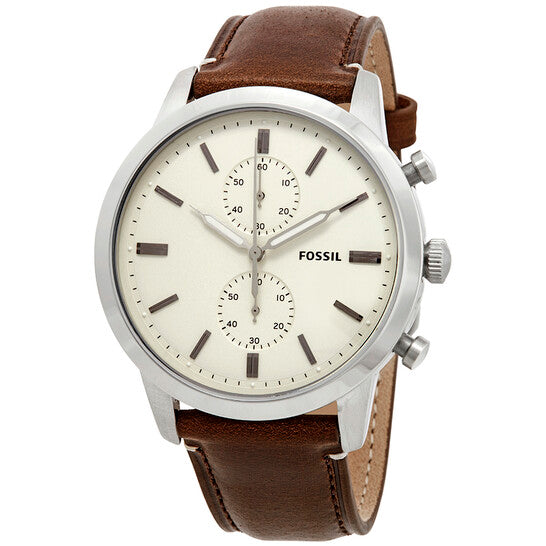 Fossil Townsman Chronograph White Dial Brown Leather Strap Watch for Men - FS5350 Watches Fossil   