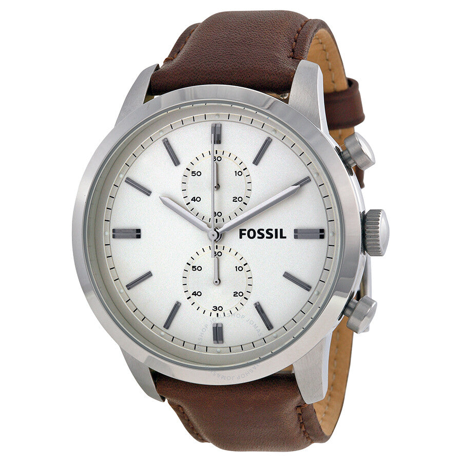 Fossil Townsman Chronograph White Dial Brown Leather Strap Watch for Men - FS5350 Watches Fossil   