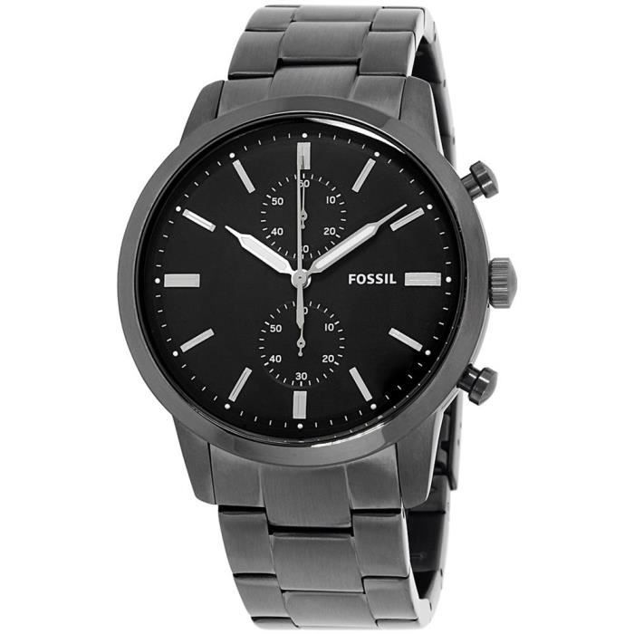 Fossil Townsman Chronograph Black Dial Silver Steel Strap Watch for Men - FS5349 Watches Fossil   