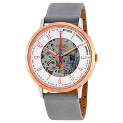 Fossil Vintage Muse Automatic Skeleton White Dial Grey Leather Strap Watch for Women - ME3131 Watches Fossil   