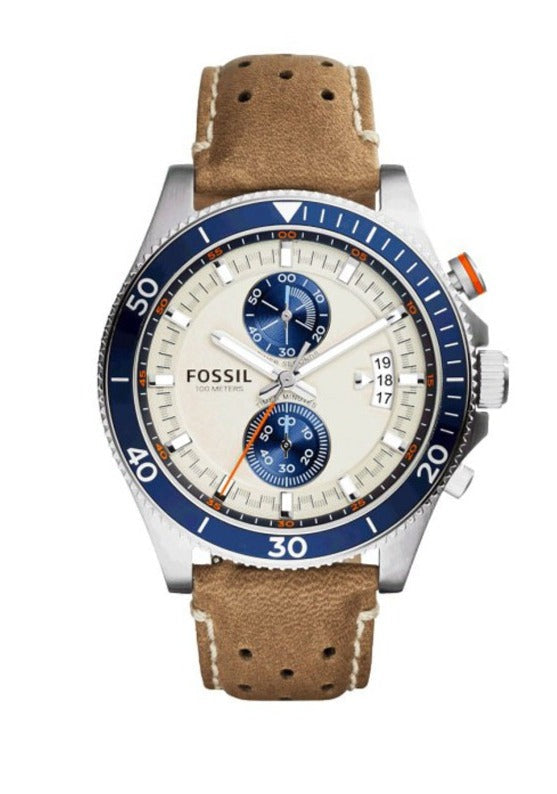 Fossil Wakefield Chronograph Cream Dial Brown Leather Strap Watch for Men - CH2951 Watches Fossil   