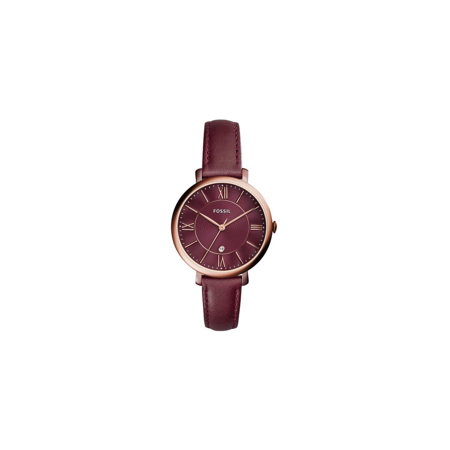 Fossil Jacqueline Burgundy Dial Burgundy Leather Strap Watch for Women  - ES4099 Watches Fossil   