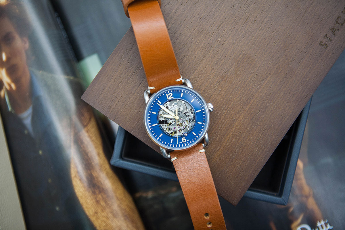 Fossil Commuter Automatic Skeleton Blue Dial Brown Leather Strap Watch for Men - ME3159 Watches Fossil   