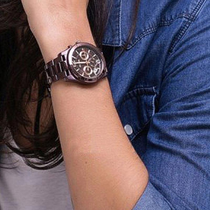 Fossil Perfect Boyfriend Multifunction Maroon Dial Maroon Steel Strap Watch for Women - ES4110 Watches Fossil   