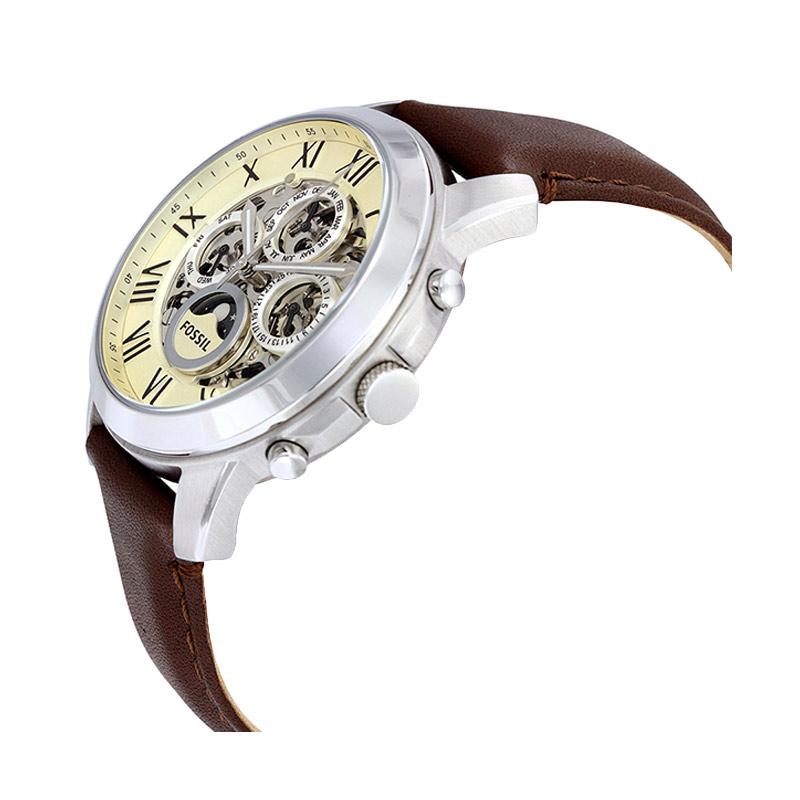 Fossil Grant Automatic White Dial Brown Leather Strap Watch for Men -  ME3027 Watches Fossil   