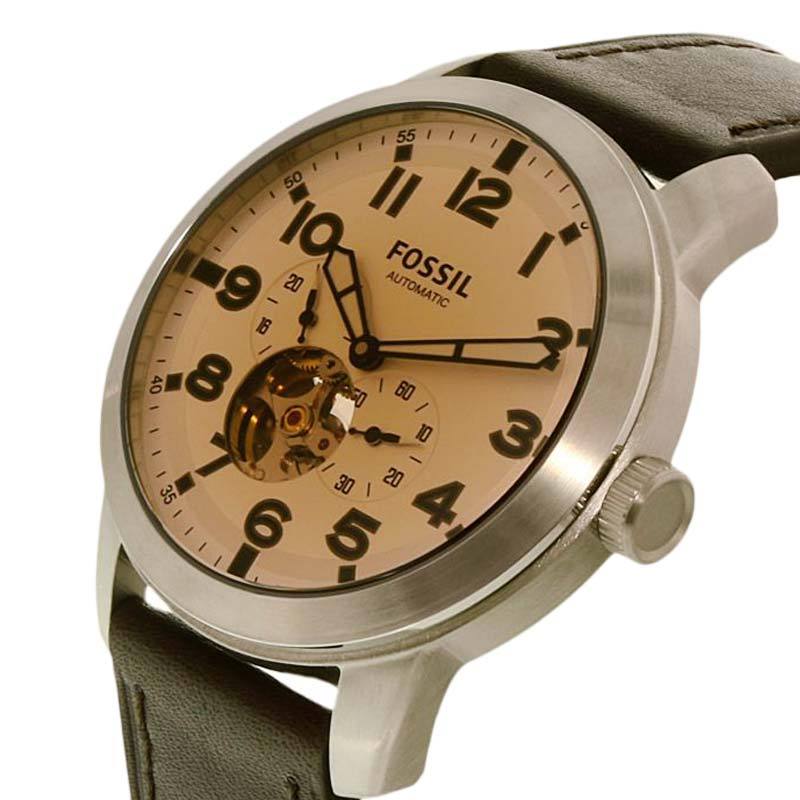 Fossil Pilot 54 Automatic Cream Dial Brown Leather Strap Watch for Men - ME3119 Watches Fossil   