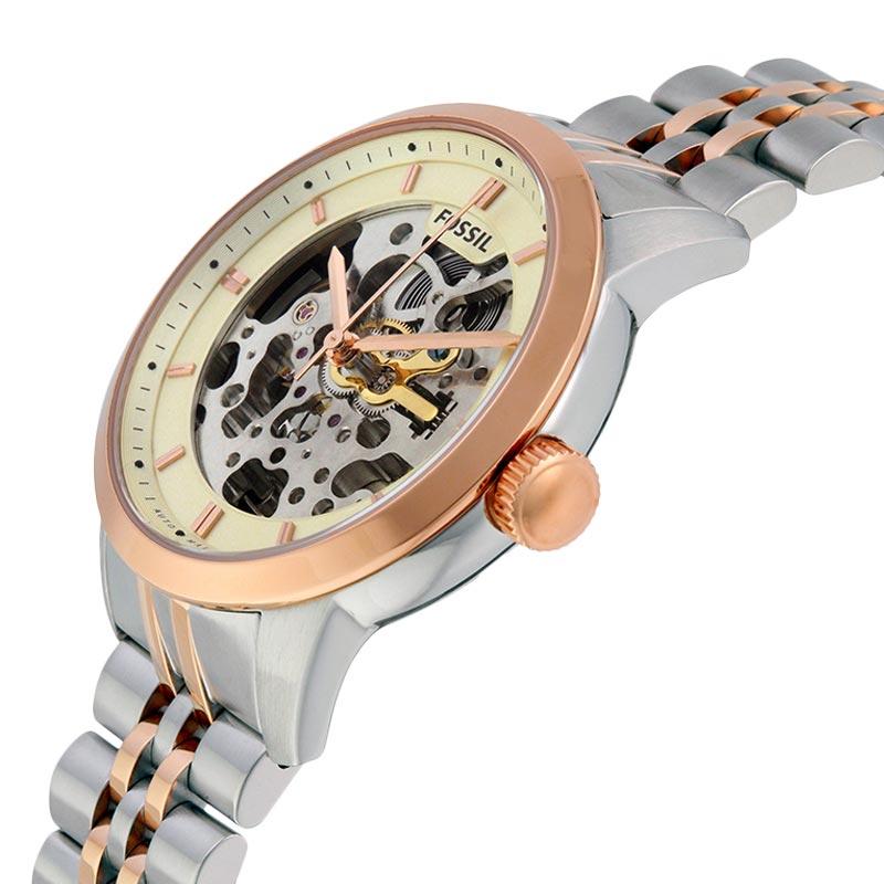 Fossil Townsman Automatic Skeleton White Dial Two Tone Steel Strap Watch for Men - ME3075 Watches Fossil   